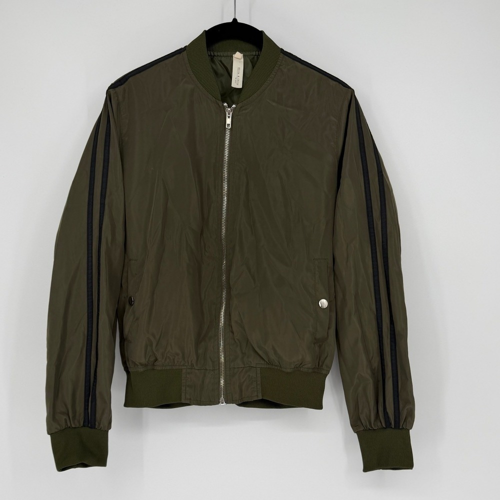Ollie & Chloe by Jolie Olive Green Bomber Jacket Black Stripe Style 5001 Large